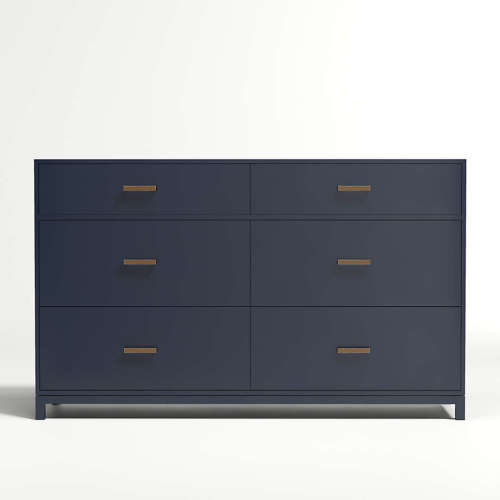 Parke 55" Navy Blue Wood 6-Drawer Kids Dresser
