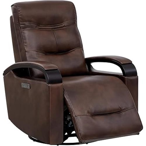 CHITA Genuine Leather Power Swivel Glider Rocker Recliner, FSC Certified Mid Century Modern Recliner Chair for Adults, Adjustable Power Headrest, for Nursery and Living Room, Cognac Brown