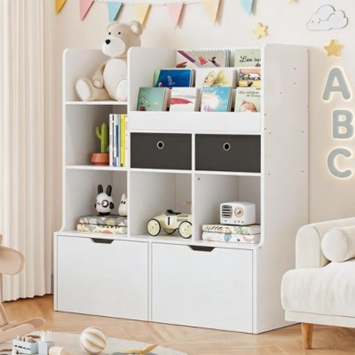 47.8 in Wooden Kids Storage Unit Modern Bookcase with Drawers & Floor Cabinet Multifunctional Toy Organizer for Playroom Nursery Kids Room - White