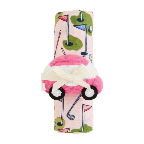 Pink Golf Swaddle and Rattle