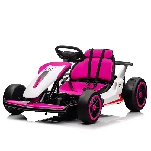 Garvee Go Kart for Kids Age 6+,24V Drift Kart with 2X200W Strong Motor, 7AH Big Battery, Electric Pedals, Electric Go Kart Outdoor Race Toy - Pink