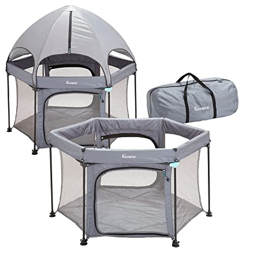Hiccapop 48' PlayPod Outdoor Baby Playpen with Canopy, Deluxe Portable Play Area for Babies and Toddlers with Dome, Sun-Shades, Padded Floor | Pop Up Play Area for Beach or Home