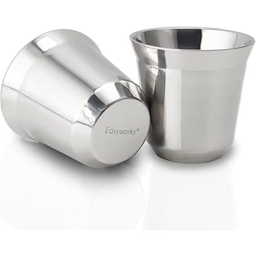 Easyworkz Stainless Steel Espresso Cup 2pcs Set Double Wall Insulated Metal Demitasse Cups 2.5 oz