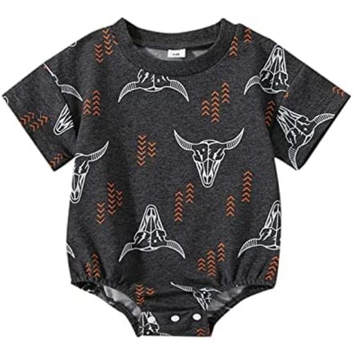 Kayotuas Western Baby Boy Girl Clothes Cow Print Bubble Romper Oversized Short Sleeve Tshirt Bodysuit Infant Summer Outfits