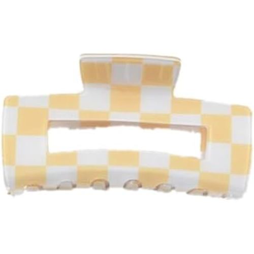 3.15" Nonslip Checkered Claw Clips for Women - Strong Hold Barrettes, Rectangle Jaw Clips, Hair Accessories for Thick Hair (1PC Yellow)