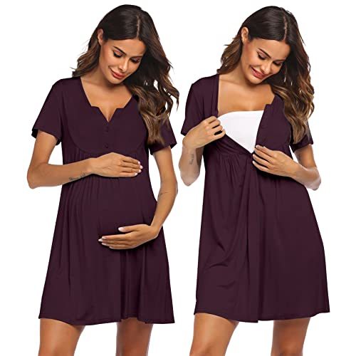 Ekouaer Labor and Delivery Gown, Nursing Nightgown, Maternity Nightgowns for Hospital Short Breastfeeding Nightgown S-XXL
