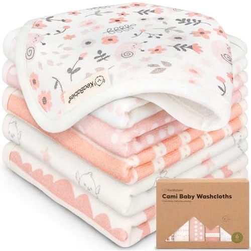 6pk Cotton Baby Washcloths for Newborn Organic Cotton Muslin (Sweet Charm)