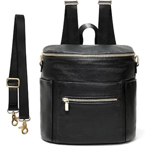 miss fong Small Diaper Bag Mini Diaper Bag, Leather Diaper Bag Backpack Mini Backpack with 14 Pockets Insulated Pockets & Shoulder Strap(After Dark)