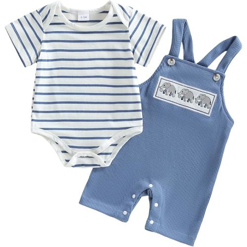Newborn Baby Boy Summer Clothes Short Sleeve Romper Jumpsuit and Overall Shorts Set 2 Piece Outfit