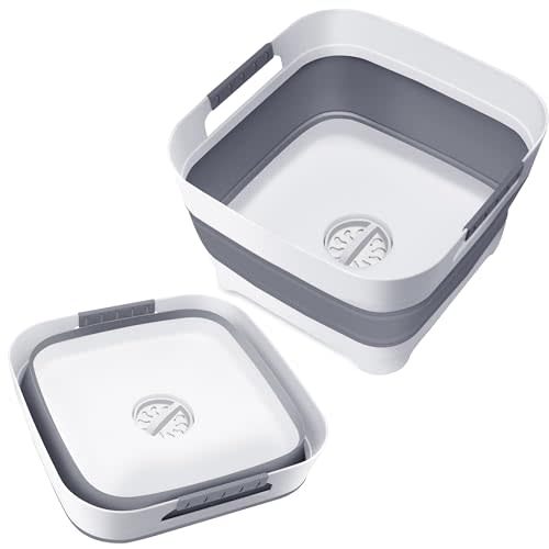 Collapsible Wash Basin with Drain Plug - Space-Saving Multiuse Tub for Washing Dishes, Vegetables - Versatile Soaking Basin for Baby Bottles, Pump Parts - Outdoor Camping Sink for RVs