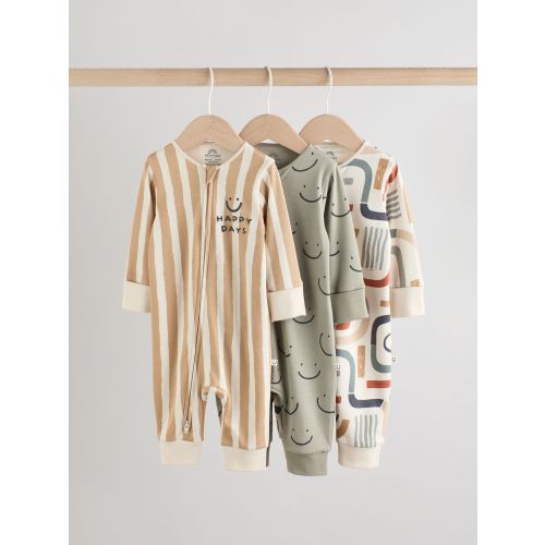 Olive Green 3 Pack Baby Sleepsuits (0-3yrs)