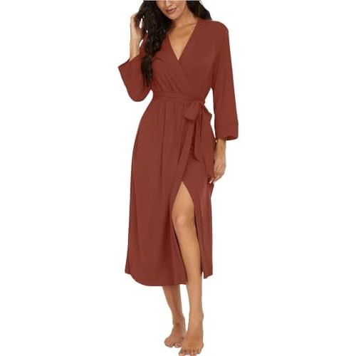VINTATRE Women Kimono Robes Long Knit Bathrobe Lightweight Soft Knit Sleepwear V-neck Casual Ladies Loungewear