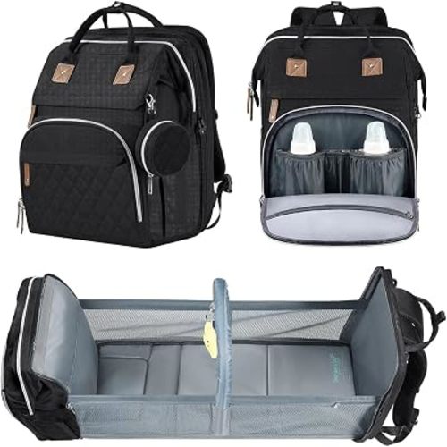 DERJUNSTAR Baby Diaper Bag Backpack with Changing Station, Waterproof Black