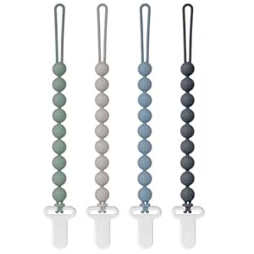 Pacifier Clips Silicone, 4-Pack Pacifier Holder Clip with Stylish Round Design, 100% Food Grade Silicone, Safe Essentials for Newborns Baby Boys and Girls