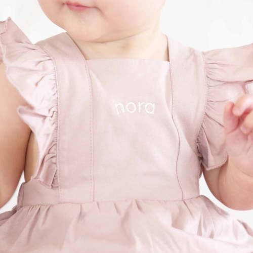 Embroidered Cross Back Ruffle Bubble Romper