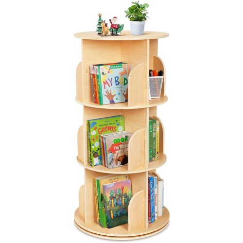 OOOK 3-Tier Kids Rotating Bookshelf Tower, Corner Book Shelf for Kids Room