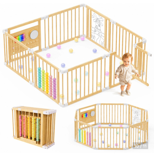 Lilypelle Natural Wooden Baby Playpen with Built-in Toy Panels, Foldable & Shape-Changeable Kids Activity Center, CPC & CPSIA Certified Safety Toddler Gate summerwins,dorm essentials,home decor - TikTok Shop