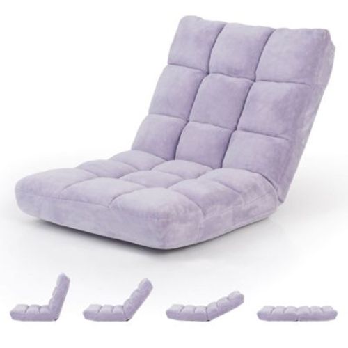 Costway Adjustable 14-Position Floor Chair Folding Lazy Gaming Sofa Chair Cushioned New Light purple