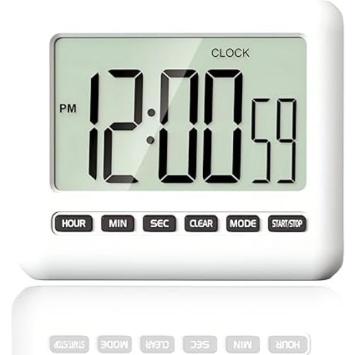 Magnetic Clock Digital Small for Fridge Stove with Clip Kitchen Timer Clocks Large Screen Loud Alarm 12/24 Hour Multi-Functional Countdown for Baking Sports Office Classroom 3.34x2.83 Inches Black