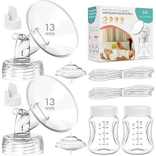 Breast Pump Parts Compatible with Spectra S1,S2,S9 Plus, Replacement Kit for Spectra Pump Parts 2PCS Include 13 mm Flange, Duckbill Valve, Tube,Bottle, Backflow Protector, Not Original Accessories