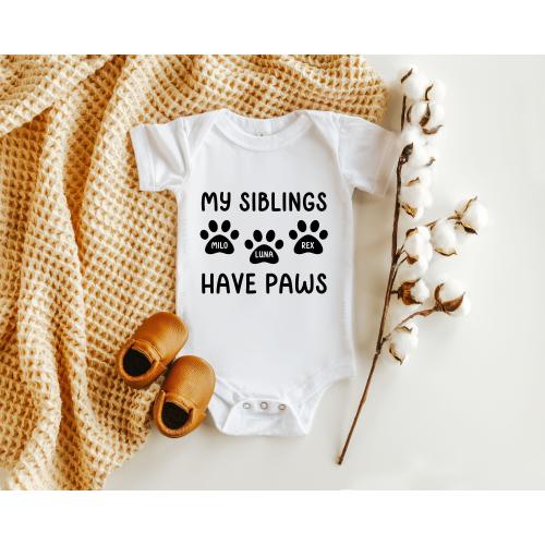 My Siblings Have Paws, Pregnancy Announcement Baby Bodysuit, Pet Pregnancy Announcement, Sibling Bodysuit, Baby Shower Gift Dog Bodysuit