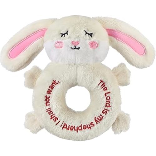 Karenhi Stuffed Animal Little Stuffed Animal Praying Baptism Soft Plush Snuggle God's Toy with Embroidered Religious Gift for Boys Girl Baby Showers Mom's Nursery Decor Doll Toy(Bunny,Beige)