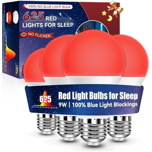 Neporal 625nm Red Light Bulbs True Blue Light Blocking for Sleep Aid-9W 4PK