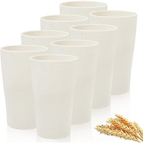 EI 8pcs Wheat Straw Cups,Beige Unbreakable Plastic Reusable Cups,Plastic Tumbler Cups for Kitchen,Dishwasher Safe Water Glasses,Drinking Glasses for Water, Coffee, Juice, Tea