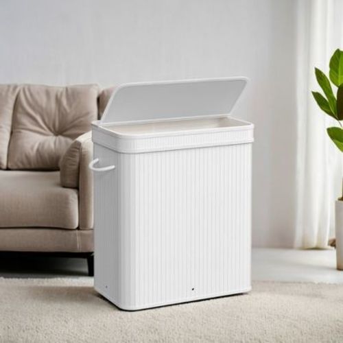 26.4-Gals Laundry Hamper Basket Bamboo Laundry Basket with Lid Removable Machine Washable Laundry Basket, with Handles White
