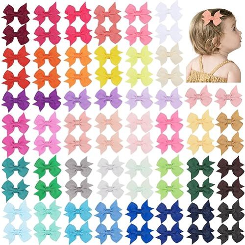 80PCS 2 Inch Baby Hair Bows Clips for Girls Grosgrain Ribbon Fully Lined Infant Hair Clips Accessories for Baby Girls Newborns Toddler in Pairs