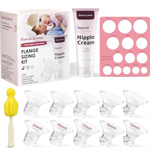 Nursi Luna Flange Sizing Kit with 10PCS Flange Inserts 13/15/17/19/21mm, Nipple Measurement Tool, Silicone Flange Insert Kit for 24mm Flange/Shield Breast Pumps, Breastfeeding Essentials Kit