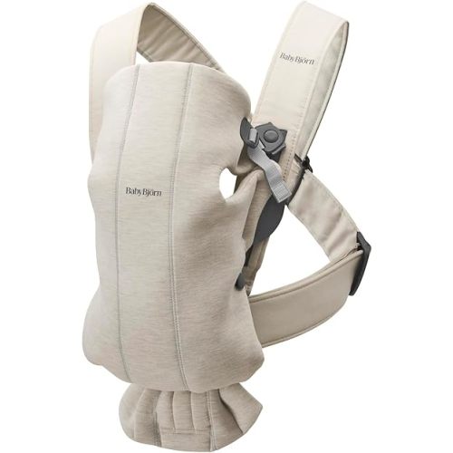 BabyBjörn Baby Carrier Mini, 3D Jersey, Light Beige | Infant Carrier, Ergonomic, Easy-to-Use