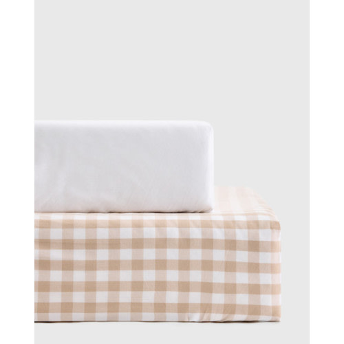 Organic Percale Gingham Crib Sheet 2-Pack in Blue Fog