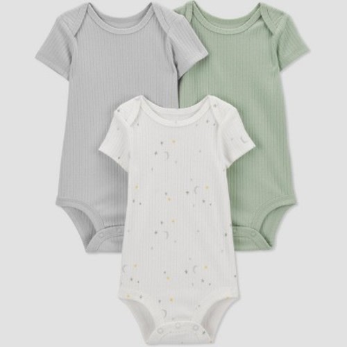 Carter's Just One You® Baby 3pk Bodysuit - Green/White 6M: Cotton Blend, Crotch Snap, Tagless, Crew Neck, Short Sleeve