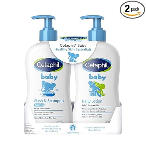 Cetaphil Baby Wash & Shampoo + Lotion, Sensitive Skin, 13.5oz, 2ct