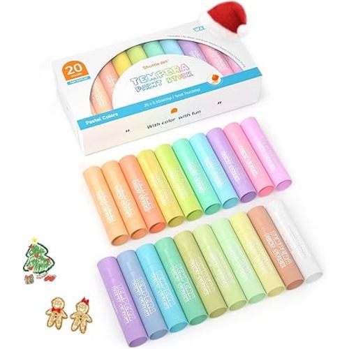 Shuttle Art Tempera Paint Sticks, 20 Pastel Colors, Solid Tempera Paint for Kids, Super Quick Drying, Works Great on Paper Wood Glass Ceramic Canvas