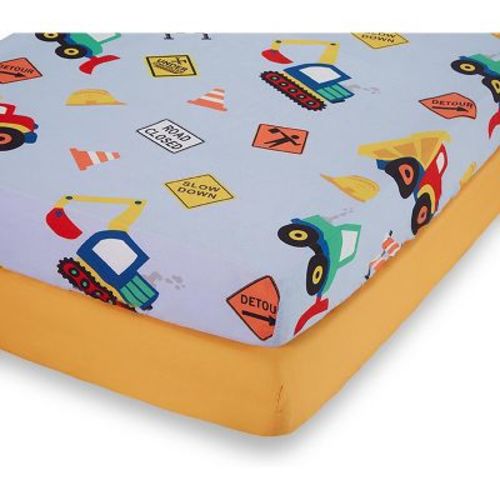 Everyday Kids 2-Pack Fitted Boys Crib Sheets, Soft Microfiber, Fits 28x52 Crib Mattress, Construction & Gold Nursery Sheets