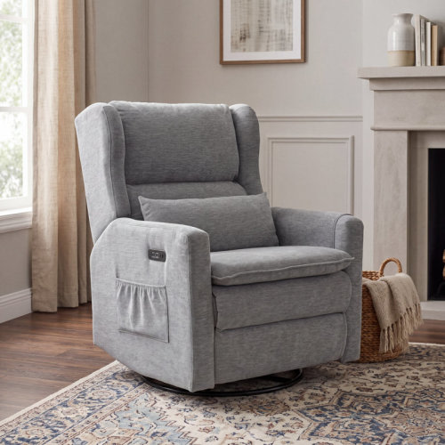 Latitude Run® Oversized Swivel Rocker Recliner Chair, 26" Extra Wide Glider Nursery Chair With Adjustable Headrest, Chenille Power Recliner Rocking With Double Cushion, Cup Holder & Reviews | Wayfair