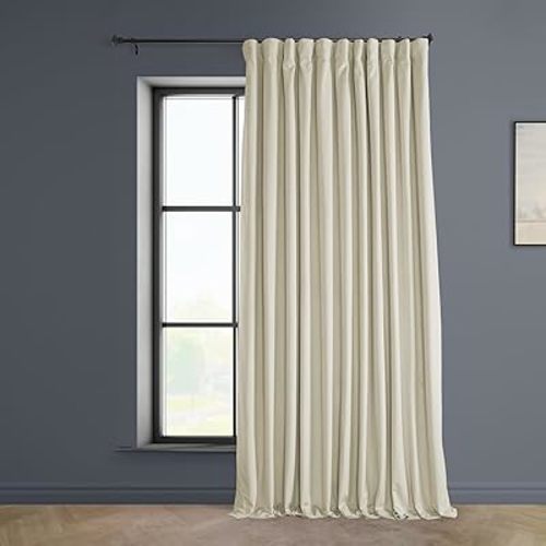 HPD Half Price Drapes Heritage Plush Velvet Curtains 96 Inches Long Room Darkening Curtains for Bedroom & Living Room 100W x 96L, (1 Panel), Au Lait Creme