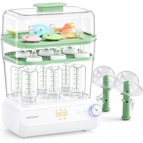 Momcozy 3 Layers Large Bottle Sterilizer and Dryer, Fast Sterilize and Dry, Universal Bottle Sterilizer for All Bottles & Breast Pump Accessories, Touch Screen & Auto-Off Bottle Sanitizer