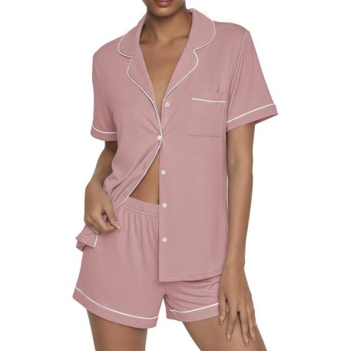 Ekouaer Womens Pajama Sets Button Up Pjs 2 Piece Short Sleeve Sleepwear