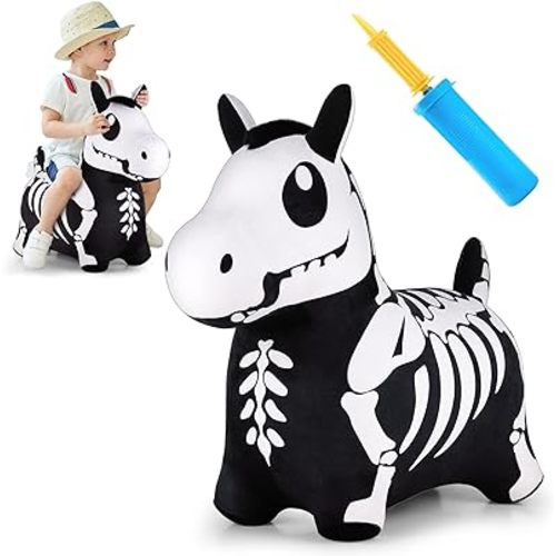 iPlay, iLearn Bouncy Pals Skeleton Hopping Horse, Toddler Bouncing Animal Toys, Inflatable Plush Bounce Hopper, Kid Indoor Ride On Bouncer, Halloween Birthday Gifts 18 Months 2 3 4 5 Year Old Boy Girl