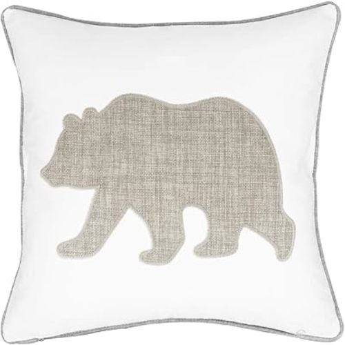Animal Cotton Throw Pillow Covers Bear Pattren Embroidered 18x18 Inches for Couch Cushions Covers (White) … …