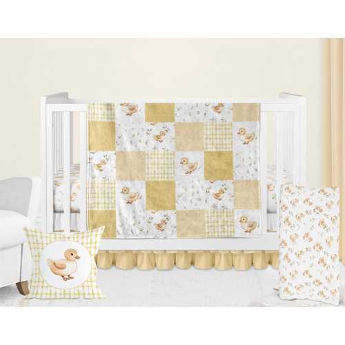 Duck Crib Bedding Set – Yellow Baby Nursery with Gingham Soft Minky Blanket, Neutral Farmhouse Baby Bedding, Duckling Shower Gift