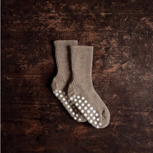Baby & Kids Wool Socks with Stoppers - Walnut Melange