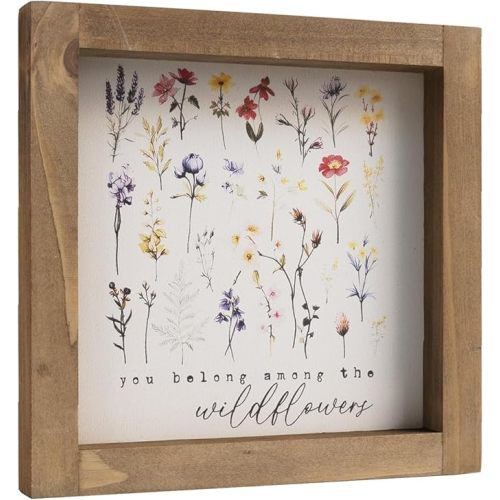 Wooden Wildflower Sign, 6 Inch Framed Wild Flower Pictures Decor Art, Wall Table Shelf Nursery Room Bedroom Bathroom Rustic Home Decorations