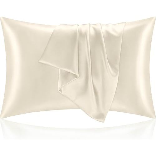 BEDELITE Satin Pillowcase for Hair and Skin, Super Soft and Cooling Similar to Silk Pillow Cases 2 Pack with Envelope Closure, Gift for Women Men(20"x30" Queen Size, Beige)