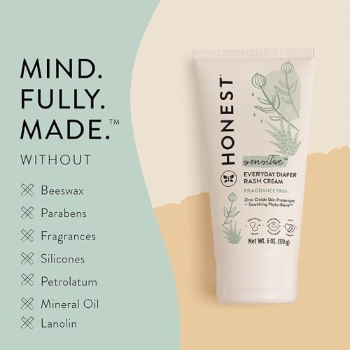 The Honest Company Hypoallergenic Diaper Rash Cream | Moisturizing + Calming Zinc Oxide Ointment | NEA Recognized, Cruelty Free | Value Size, 6 oz