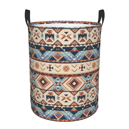 TEQUAN Waterproof Laundry Hampers, Vintage Aztec Boho Tribe Style Pattern Clothes Storage Basket with Handle (M)