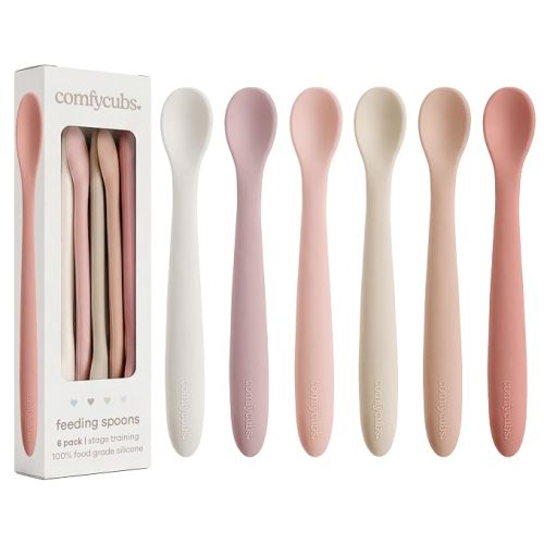 Comfy Cubs Silicone Baby Spoons Set 6-Pack Blush - Flexible Baby Spoons